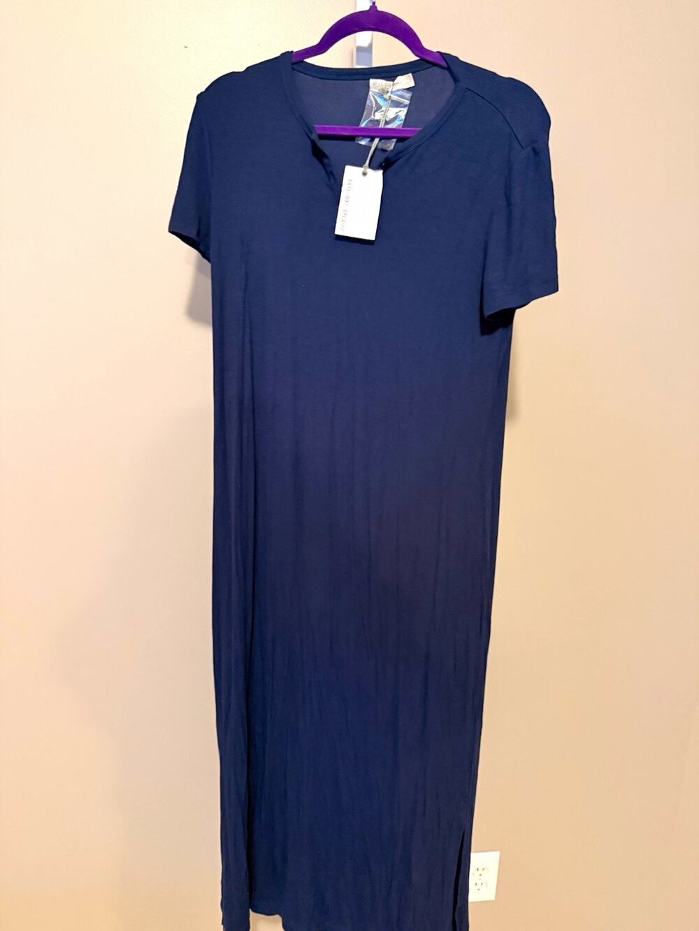 Barefoot Dreams Indigo Rib Henley Short Sleeve Maxi Dress Women’s Size L